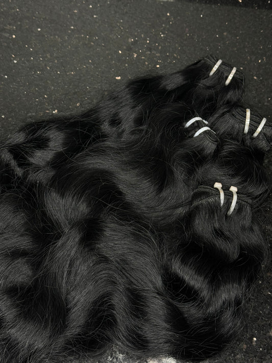 Jet Black Indian wavy Hair extensions— (VIRGIN HAIR) (1)