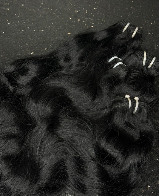 Jet Black Indian wavy Hair extensions— (VIRGIN HAIR) (3)